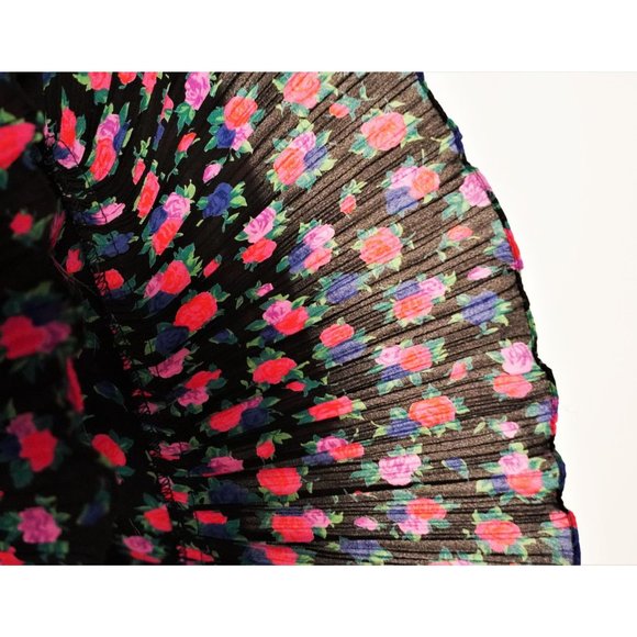 Floral Dress, Flapper Style Shift, Size 14, Rosette Pin, 80s Dress, Pleated Laye - Picture 15 of 15